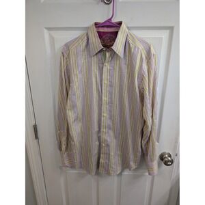 Robert Graham Button Down Mens Multicolor Flip Cuff Striped Long Sleeve - Size M